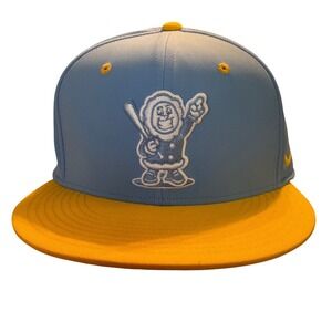 Nike True Dri-FIT Fitted Hat Light Blue Yellow Eskimo Mascot Baseball Cap M/L
